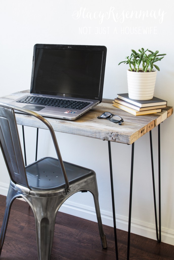 reclaimed wood desk with hairpin legs