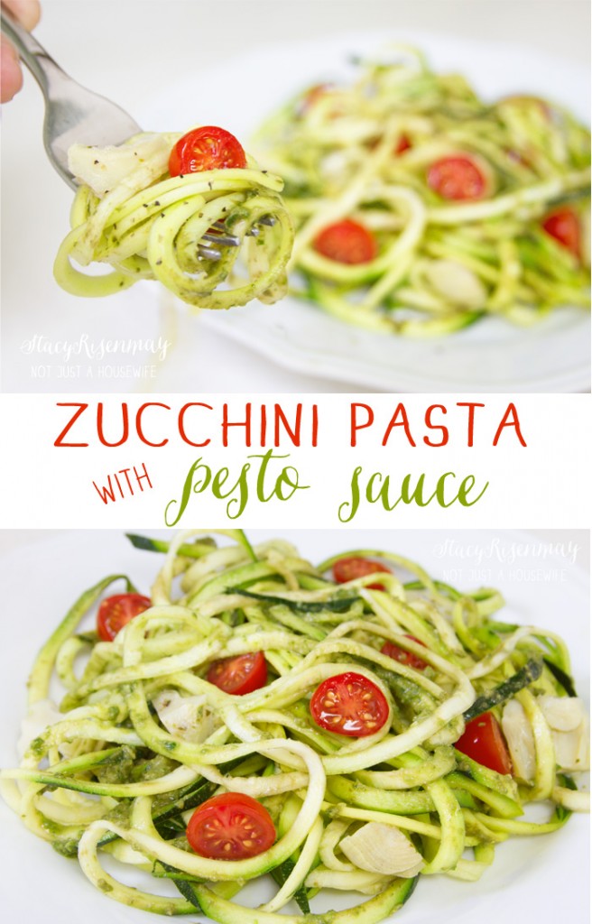 zucchini noodles with pesto sauce (pin)