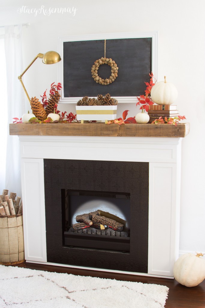 fall mantel with reds and golds