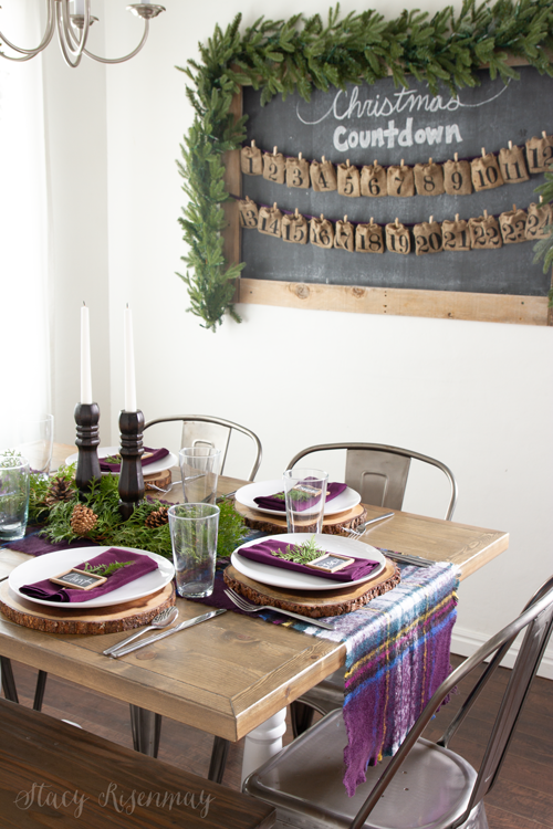 Christmas tablescape with plum accents
