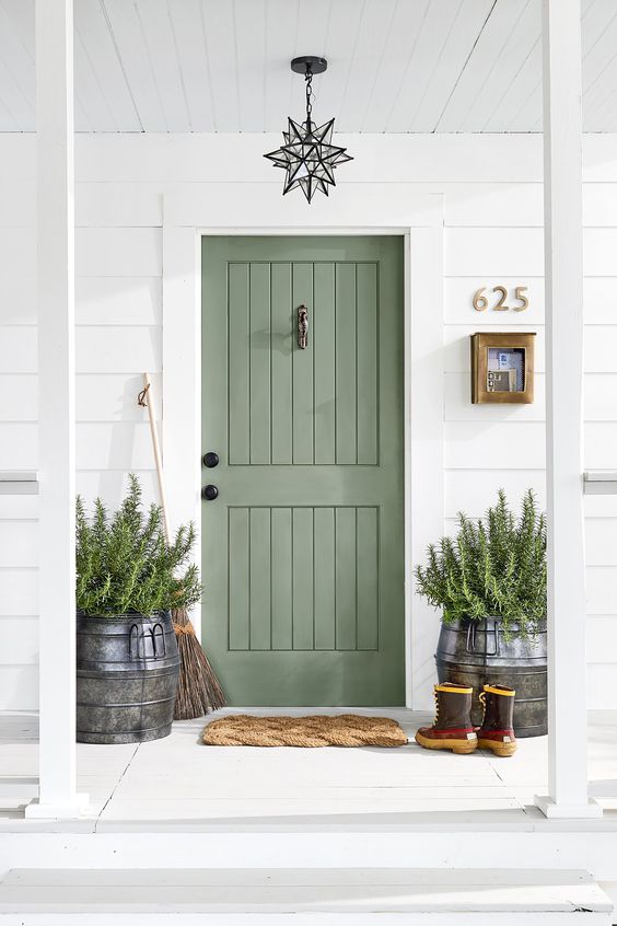 Sage green front door
