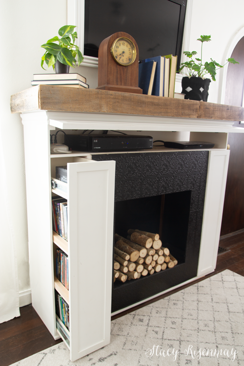 faux fireplace with hidden storage