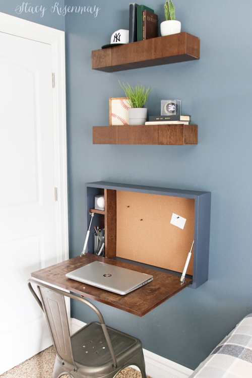 Diy Fold Down Desk Stacy Risenmay, Built In Bookcase With Fold Down Desktop