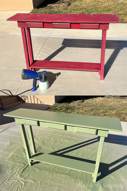 painting old entry table green