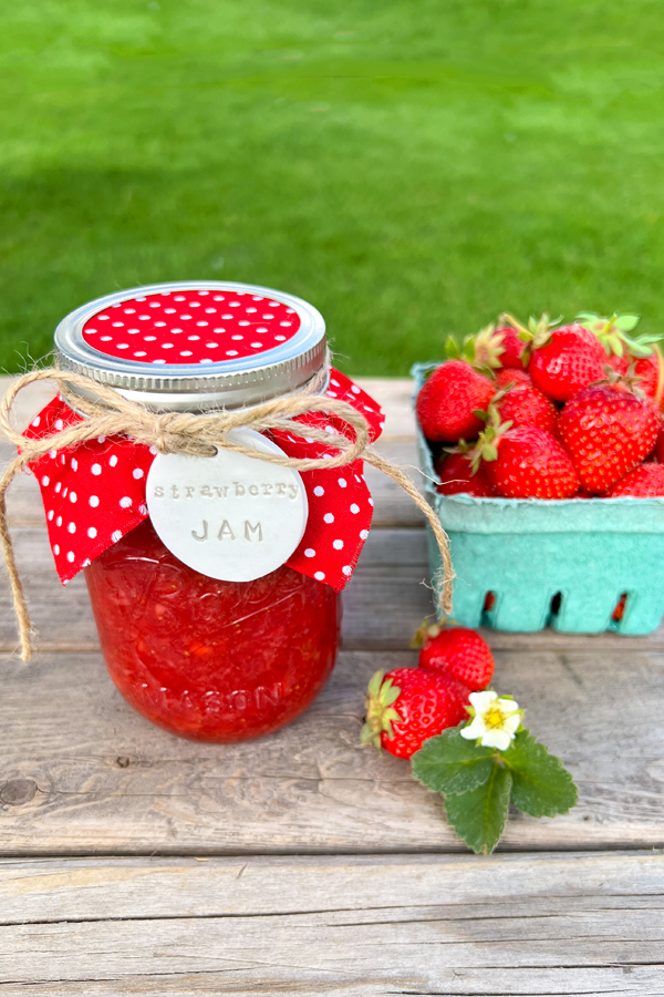 strawberry jam with stamped tag