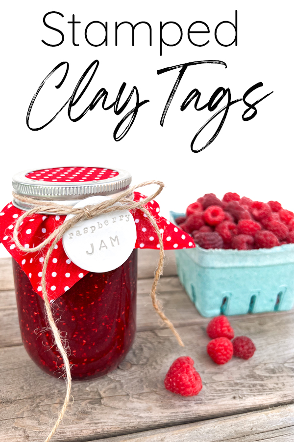 raspberry jam with clay stamped tag
