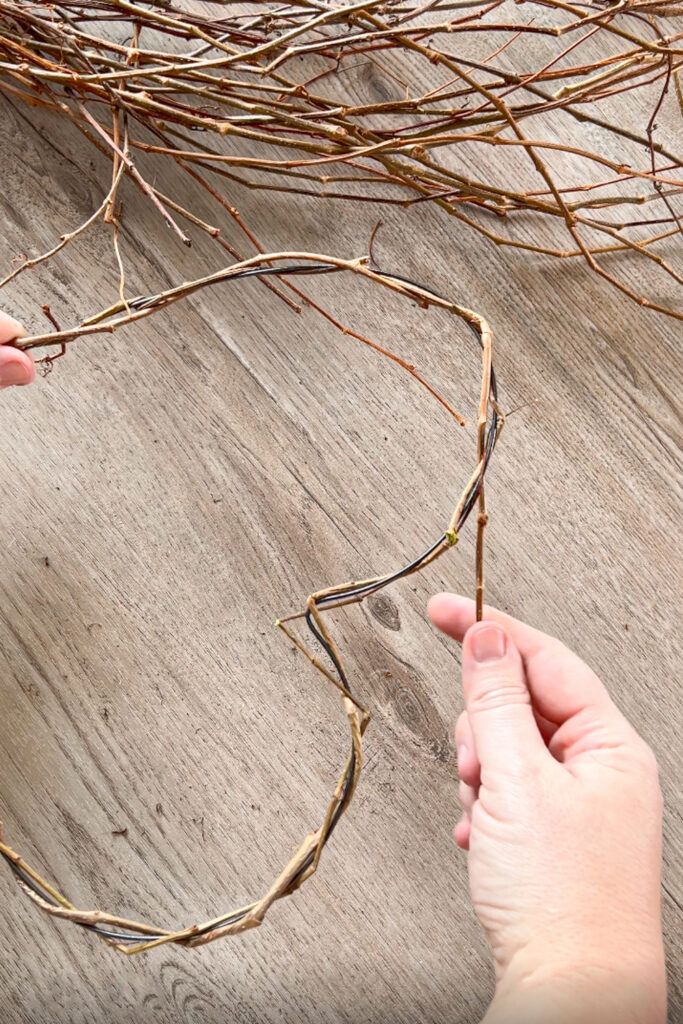 wrapping the vines around the wire form